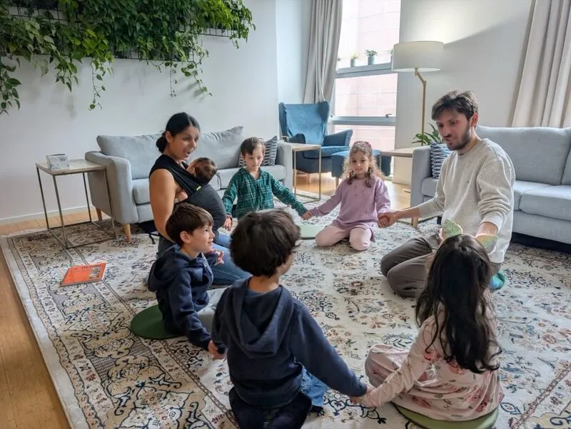 Children singing songs together during class